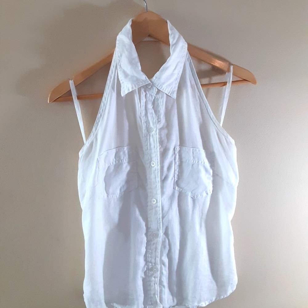 White linen button halter